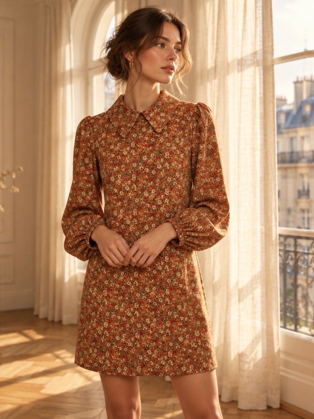 Code +Mode Floral Peter Pan Collar Shift Dress Cottagecore Size S